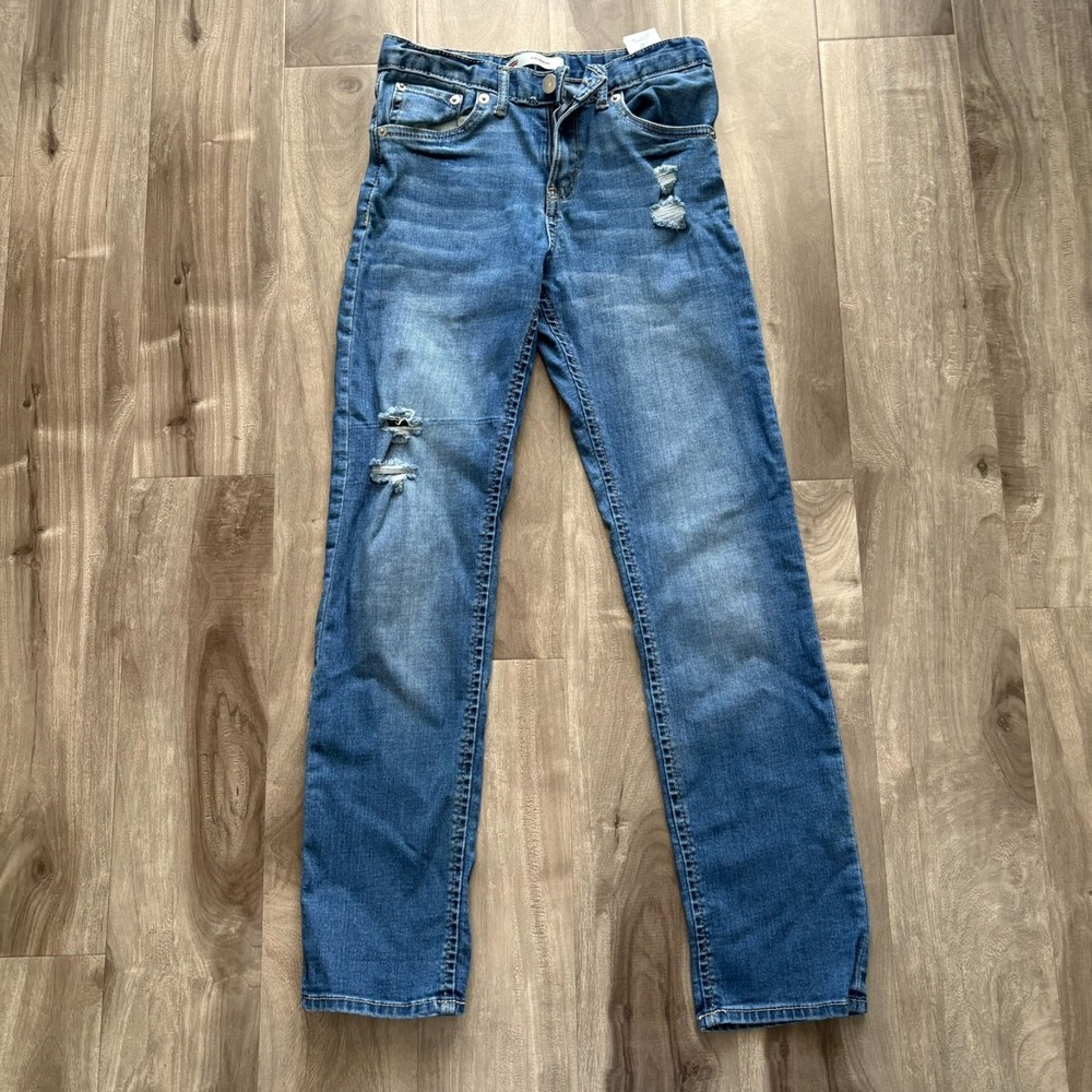 Levi's Girls Girlfriend Jeans Kids Size 10 Reg Blue Distressed Adjusted‎ Waist